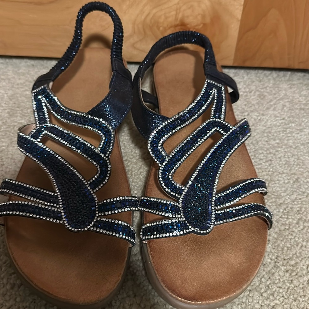 Navy blue and silver sandal